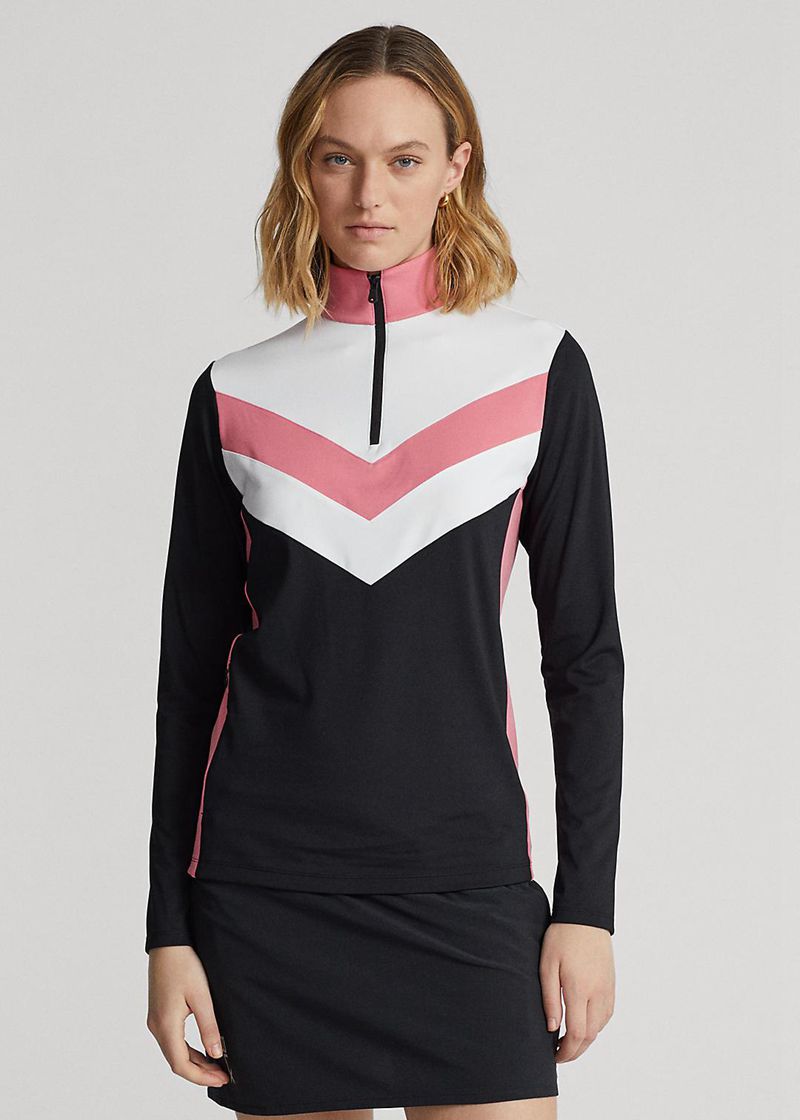Bluza RLX Golf Damska Czarne Chevron-Stripe Quarter-Zip Pullover 270386-JGV